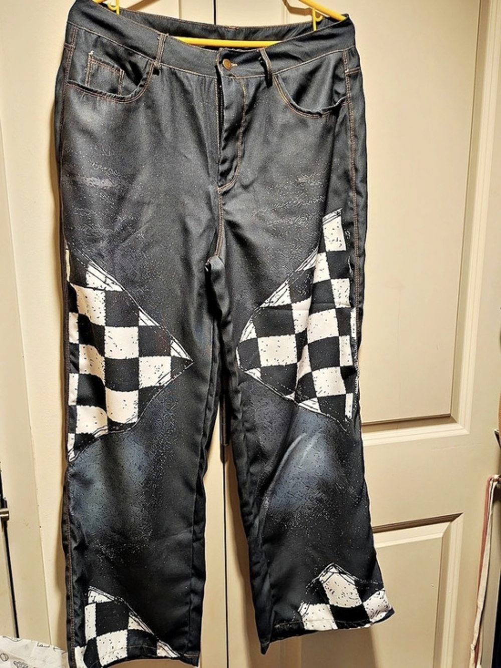 Black & White Checkered Straight Leg Jeans